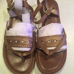 TOM’s Lexie Gold metallic suede sandals